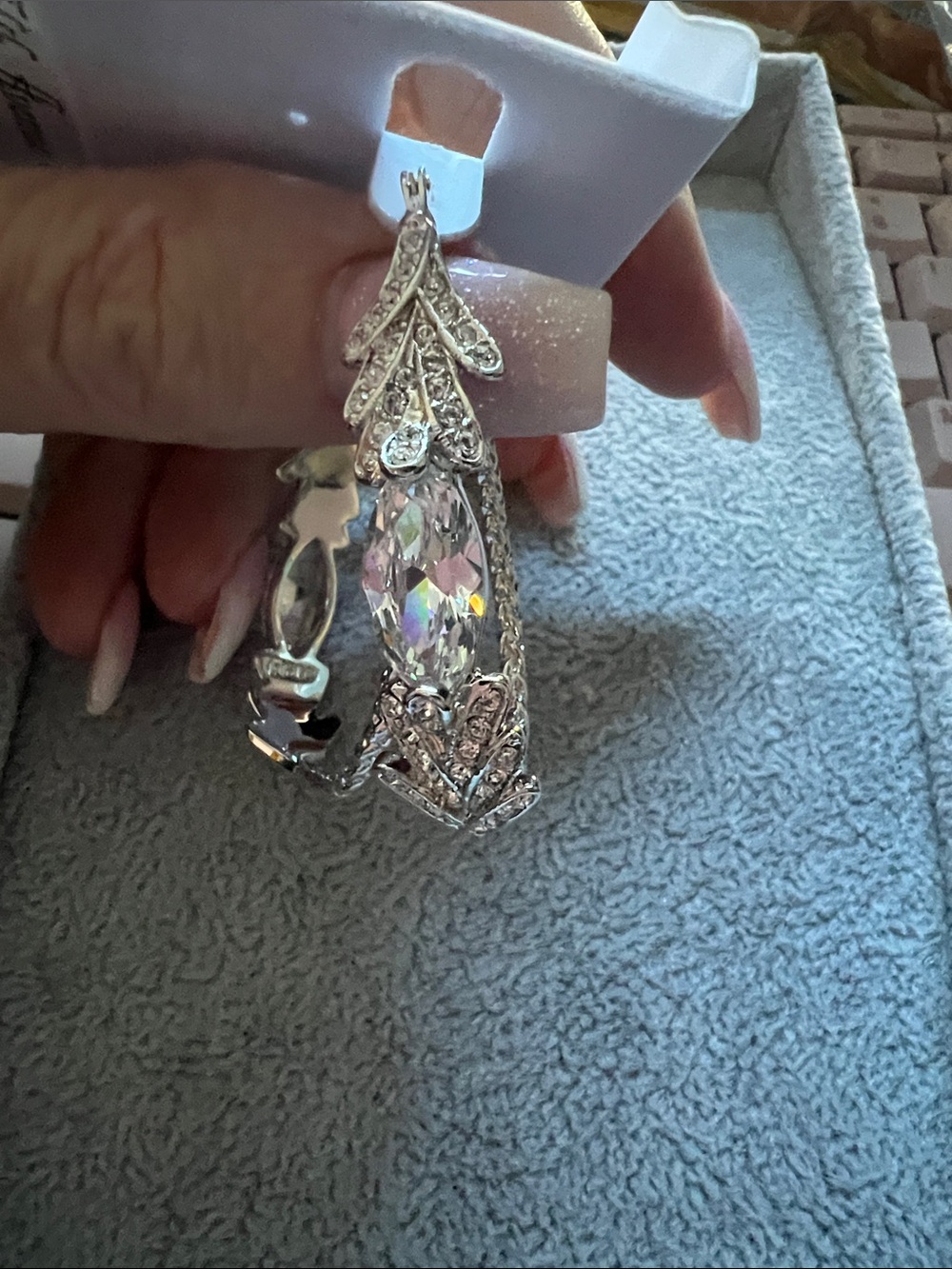 Vintage-Inspired Silver Crystal Marquise Bracelet - Silver